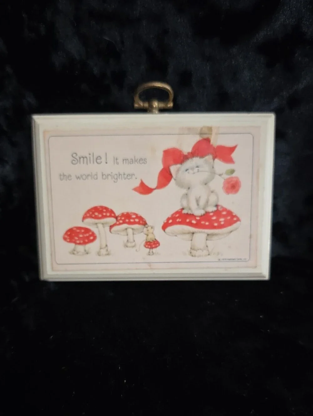 Hallmark Plaque 1979 - Smile! It makes the world brighter! Kittten & Mouse VTG